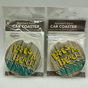 Highland Home Absorbent Stone Car Coasters Life's A Beach Lot of‎ 2
